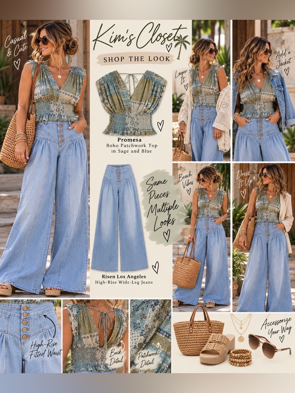 Risen High-Rise Wide-Leg Jeans